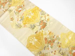 向かい鶴に花車模様織出し袋帯